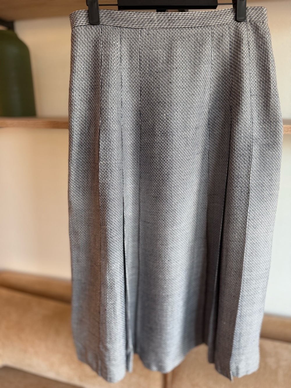 Classic Vintage Gray Tweed Midi A-Line Skirt